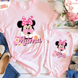 Minnie Mouse Mama And Mini Shirt, Disney Family Minnie Shirt, Minnie Mouse Toddler Sweatshirt, Floral Minnie Baby Onesie®, Disney Trip Shirt