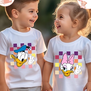 Checkered Donald And Daisy Kids Shirt, Disney Donald  Toddler Sweatshirt, Disney Daisy Baby Bodysuit, Disney Trip Shirt, Disney Vacation Tee