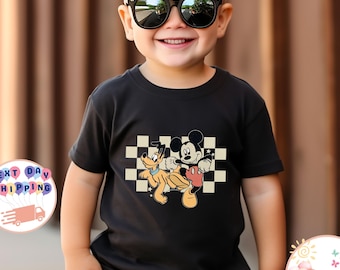 Checkered Mickey And Pluto Kids T-Shirt, Disney Vacation Toddler Sweatshirt, Mickey Friends Baby Onesie®