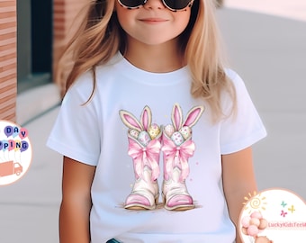 Easter Boots Kids Shirt, Coquette Bow Boots Toddler Sweatshirt, Easter Bunny And Eggs Baby Bodysuit, Kids Easter Day Shirt, Easter Girl Tee