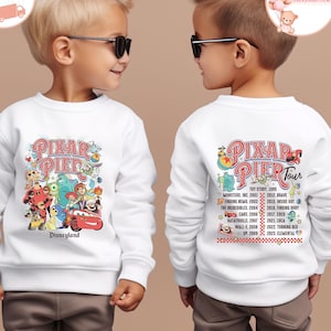 Pixar Pier Disneyland Toddler Sweatshirt, Disney Pixar Characters Baby Bodysuit, Disney Pixar Two-Sided Kids Shirt, Disney Family Trip Tee