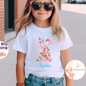 Custom Easter Bunny Kids T-Shirt, Floral Bunny Toddler Sweatshirt, Personalized Bunny Baby Onesie®, Girls Easter Day Shirt, Easter Day Gift