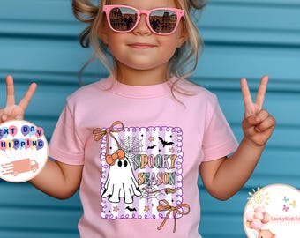 Spooky Season Kids T-Shirt, Coquette Ghost Bow Toddler Sweatshirt, Halloween Ghost Baby Onesie®, Halloween Party Shirt, Girls Halloween Tee