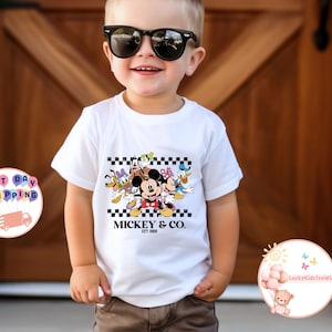 Checkered Mickey And Co Kids T-Shirt, Retro Disney Friends Toddler Sweatshirt, Disney Family Vacation Baby Onesie®, Mickey And Friends Shirt