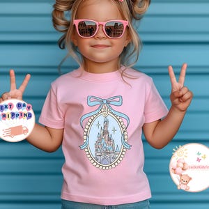 Disney Castle And Coquette Bow Kids Shirt, Vintage Castle Toddler Sweatshirt, Disney Girls Trip Tee, Coquette Bow Baby Onesie®, Disney Gift