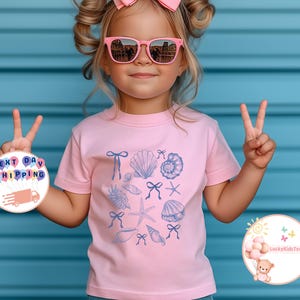 Coquette Bow Seashell Kids T-Shirt, Coastal Beach Toddler Sweatshirt, Blue Coquette Bow Baby Onesie®, Beach Lover Tee, Kids Seashell Shirt
