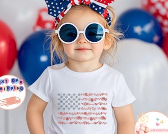 Floral 4th of July American Flag Kids T-Shirt, Floral USA Flag Toddler Sweatshirt, American Flag Baby Onesie®, Patriotic Floral Shirt