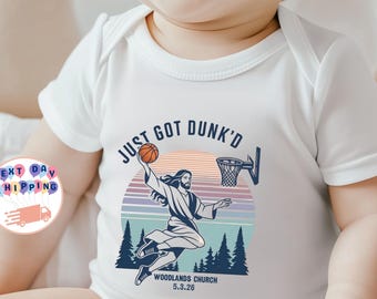 Custom Just Got Dunk'd Onesie®, Personalized Baptism Bodysuit, Baby Shower Gift, New Baby Outfit