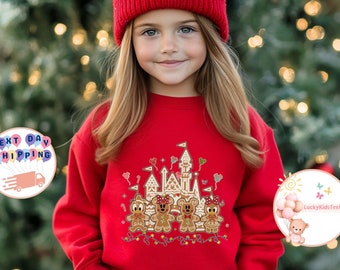 Disney Mickey and Friends Gingerbread Cookie Christmas Toddler Sweatshirt, Merry Christmas Party Kid Shirt, Gingerbread Castle Baby Bodysuit