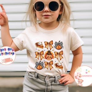 Coquette Bow Thanksgiving Kids T-Shirt, Pumpkin Season Toddler Sweatshirt, Cute Turkey Baby Onesie®, Autumn Bow Shirt, Thanksgiving Gift
