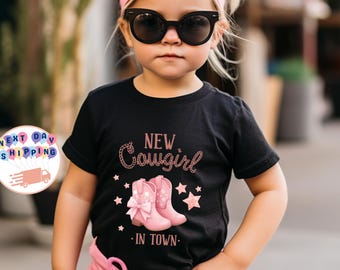 New Cowgirl In Town Kids T-Shirt, Cowgirl Toddler Sweatshirt, Cowgirl Boots Onesie®, Western Graphic Tee, Pink Cowgirl Tee, Baby Shower Gift