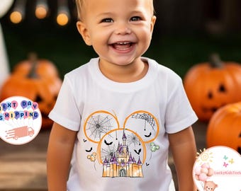 Disney Castle Halloween Kids T-Shirt, Mickey Balloon Pumpkin Toddler Sweatshirt, Mickey Halloween Baby Onesie®, Disney Halloween Shirt