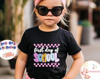 First Day Of School Kids T-Shirt, Checkered School Toddler Sweatshirt, Back To School Shirt, Girls School Shirt, School Coquette Bow Tee