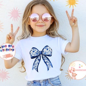 Cute Blue Bow Kids T-Shirt, Coquette Bow Toddler Sweatshirt, Vintage Blue Coquette Baby Onesie®, Trendy Coquette Girls Shirt, Gift For Girls