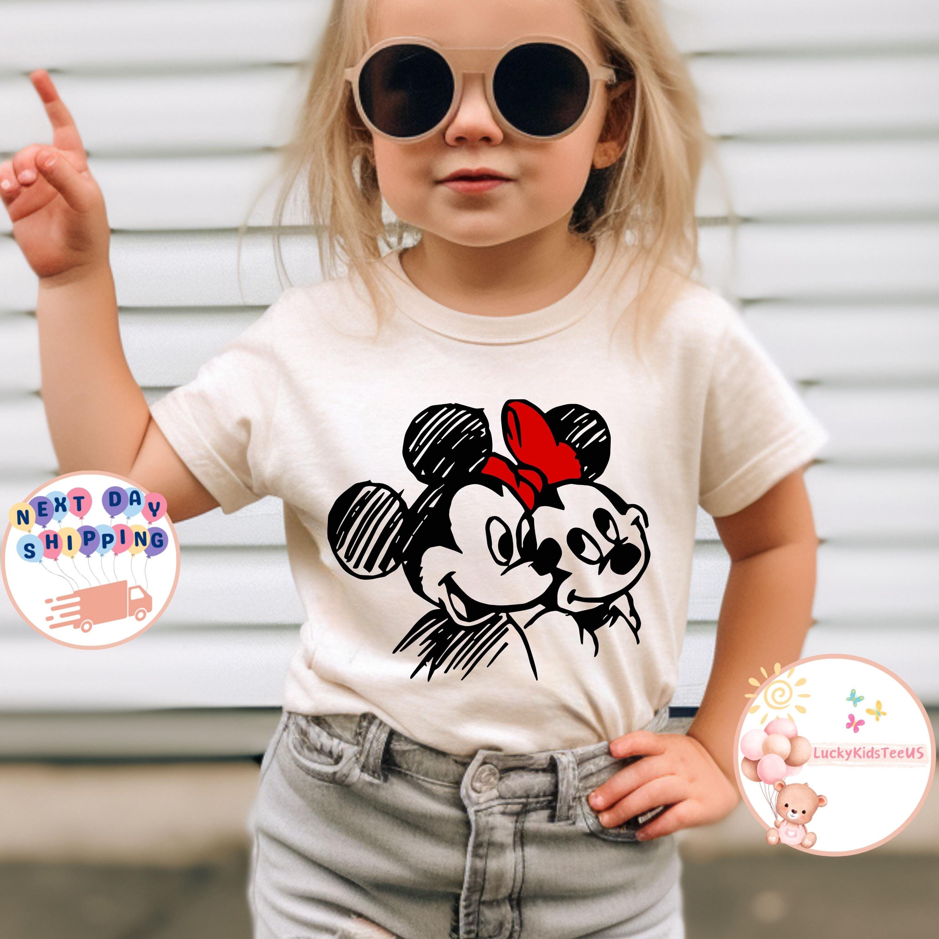 Sketch Mickey And Minnie Kids T-Shirt, Disney Family Baby Bodysuit, Disneyland Vacation Gift For Kids, Mickey Toddler Sweatshirt