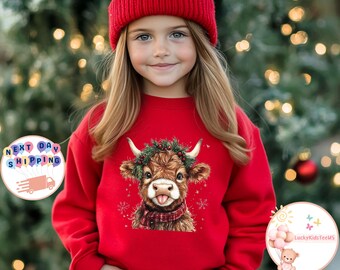 Christmas Cow Kids Sweatshirt, Farm Western Baby Onesie