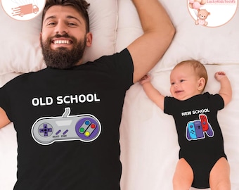 Old School New School Shirts, Matching Father and Son Shirts, Dad and Baby Sweatshirt, New School Baby Onesie®, New Dad T-Shirt