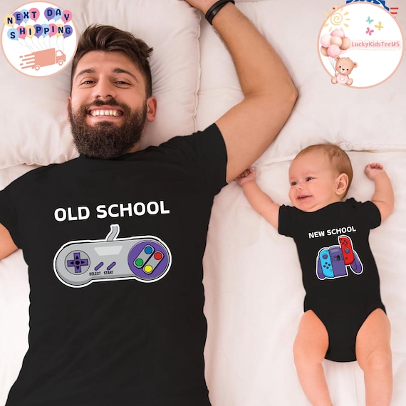 Old School New School Shirts, Matching Father and Son Shirts, Dad and Baby Sweatshirt, New School Baby Onesie®, New Dad T-Shirt