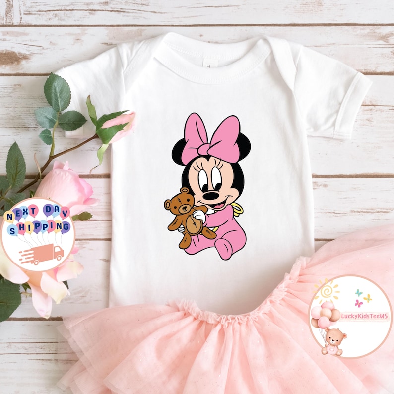 Minnie Mouse Baby Onesie®, Baby Minnie Shirt, Disney Minnie Baby Bodysuit, Minnie Toddler Sweatshirt, Baby Shower Gift, New Born Baby Tee image 1