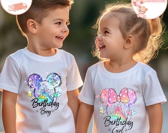 Watercolor Mickey Minnie Birthday Kids T-Shirt, Disney Birthday Boy Girl Sweatshirt, Disney Castle Birthday Baby Onesie®, Birthday Gift