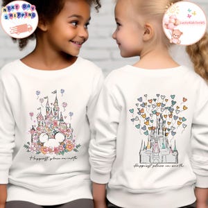 Happiest Place on Earth Toddler Sweatshirt, Disney Castle Floral Kids Shirt, Mickey Sweatshirt, Disneyland Trip Baby Bodysuit, Disney Family