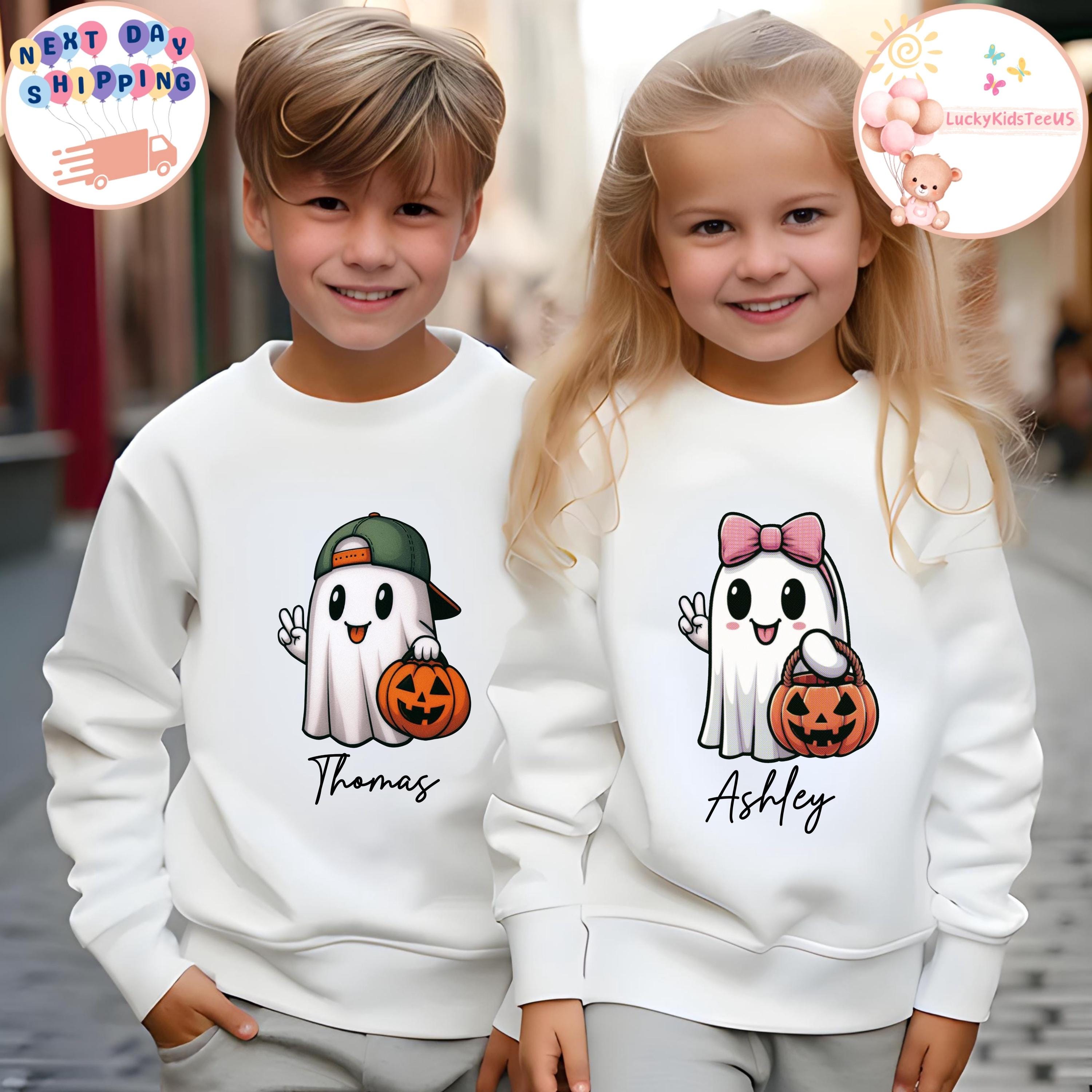 Generisch Hoodie jongens meisjes Halloween lange mouwen letter print pullover T-shirt sweatshirt tops dikke fleece pullover heren, oranje, 6-12 maanden