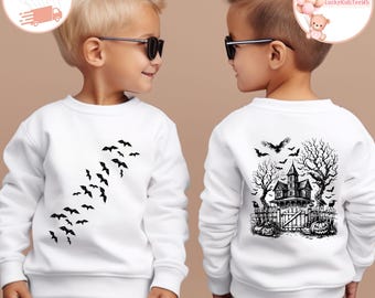Halloween Bats Kids T-Shirt, Pumpkins Halloween Toddler Sweatshirt, Spooky Bats Shirt, Spooky Season Baby Onesie®, Vintage Halloween Tee