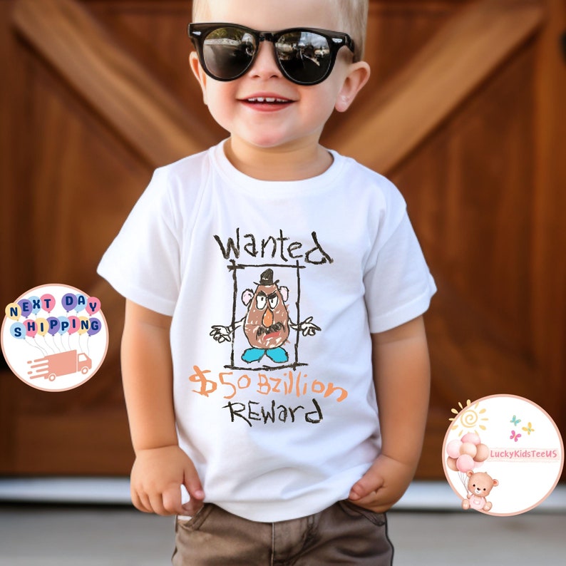 Mr. Potato Head Wanted Reward Kids T-Shirt, Disney Toy Story Toddler Sweatshirt, Mr. Potato Head Baby Onesie®, Toy Story Toddler Tee image 1