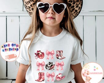 Cowgirl Boots Kids T-Shirt, Western Coquette Bows Toddler Sweatshirt, Pink Coquette Bow Baby Onesie®, Cowgirl Hats Shirt, Gift For Girls