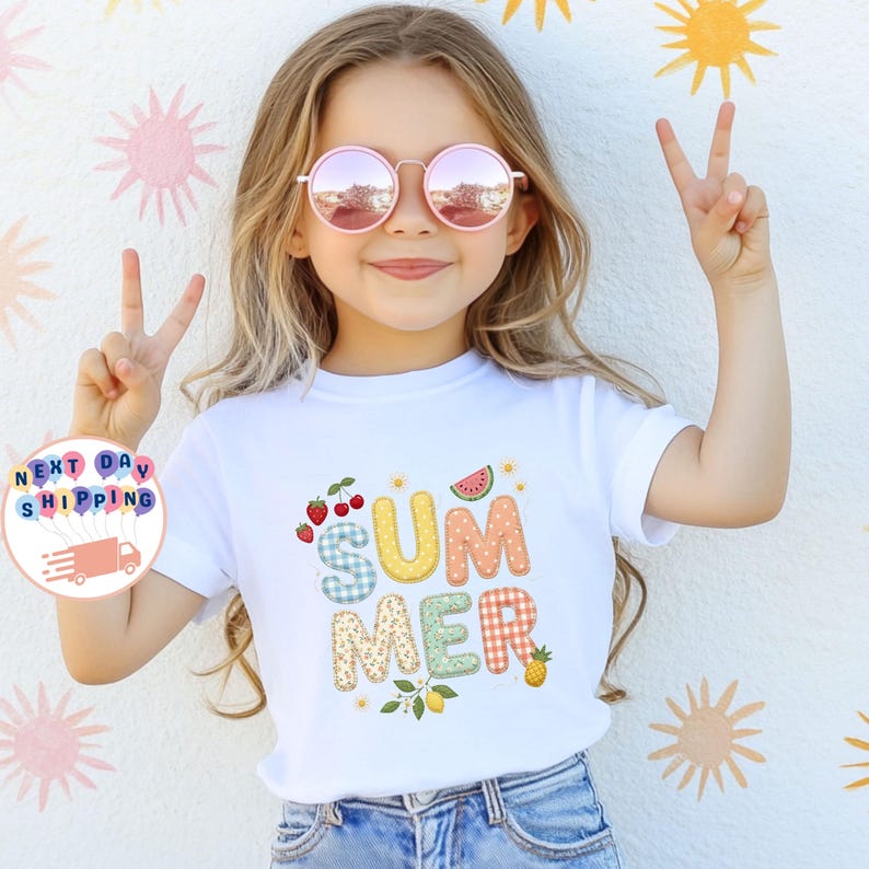 Faux Patchwork Summer Kids T-Shirt, Summer Fruit Toddler Shirt, Summer Vibes Onesie®, Floral Summer Beach Shirt, Summer Vacation Tee