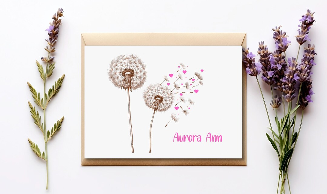 Dandelion Sticky Notes Personalized Dandelion Note Cards: Pink Heart Stationery With Envelopes ...