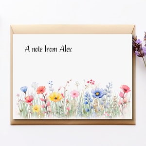 Personalized Wildflower Note Cards, Floral Stationery with Envelopes, Handmade
