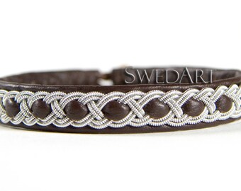 SwedArt B09 SMALL Tundra Lapland Bracelet Reindeer Leather Antler Button Dark Brown