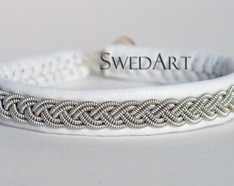 SwedArt B12 LARGE Sami Lapland Leather Bracelet Antler Button White