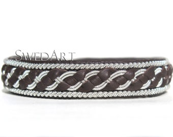 SwedArt B04 XS Reduced, Bear Lapland Sami Leather Bracelet Antler Button 1/2" Wide Dark Brown