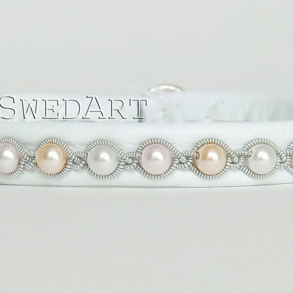 SwedArt B21-P XS Snowball Pearl Leather Bracelet with PEARLS Sterling Silver Button White