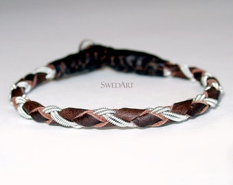 SwedArt B18 SMALL Rope Lapland Sami Reindeer Leather Bracelet with Antler Button, Gilles Marini and Other Male Celebs, Dark Brown