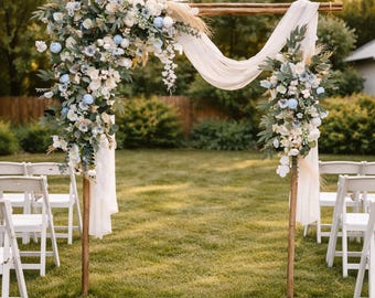Rustic Wedding Arch Swag, Greenery Eucalyptus White Rose Arrangement, Ceremony Backdrop