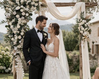 Rustic Wedding Arch Swag, Greenery Eucalyptus White Rose Arrangement, Ceremony Backdrop