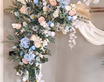 Pastel Wedding Arch Flowers, Soft Roses, Peach Blue Ivory, Vintage Arrangement