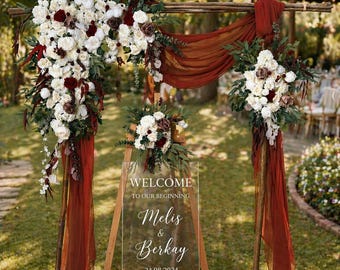 Arreglo floral para arco de boda de terracota, arco de follaje, flores de otoño para arco, guirnalda rústica de flores para arco de boda.