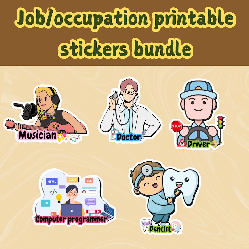 Occupation Printable Stickers for Kids/ Digital Printable Stickers ...