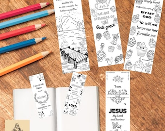 Signets à colorier bibliques pour enfants, activités imprimables pour enfants à l'école du dimanche, signet à colorier pour activités religieuses pour enfants