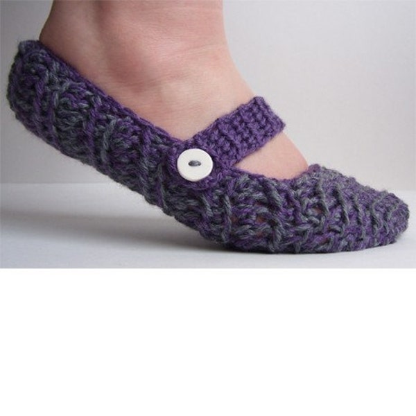 Women's Crochet Mary Jane Slippers-Purple And Gray-LIMITED EDITION