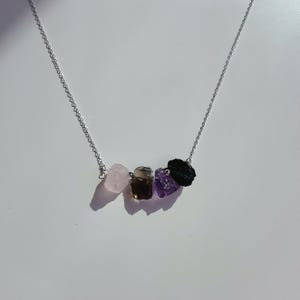 Handmade Raw Empath Protection Necklace With Black Tourmaline,Smoky Quartz,Rose Quartz and Amethyst|Rainbow  Raw Crystal Necklace, Bracelet