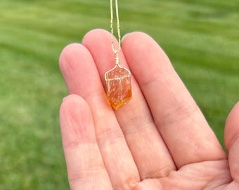 Raw Citrine Necklace | Citrine Crystal Sterling Silver Necklace| Natural Citrine Pendant | Healing Crystal Necklace | November Birthstone