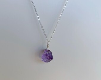 Natural Pink Amethyst Gemstone Necklace | Rough Pink Amethyst Necklace| Sterling Silver  Necklace| Natural Crystal Necklace|Handmade Jewelry