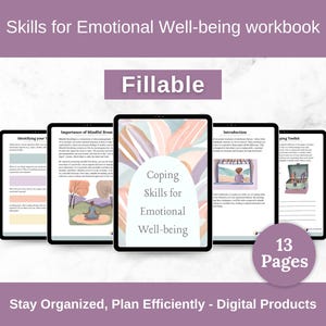 Mental Health Digital Workbook | Self Care Journal, Therapy Worksheets, Anxiety & Trauma Support, Emotions Wheel, Self Help Planner PDF