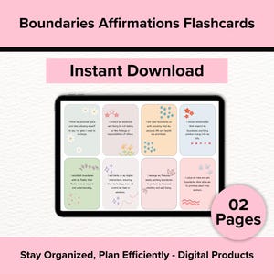 Juego de tarjetas didácticas sobre límites saludables, baraja de afirmaciones imprimible, descarga instantánea para el bienestar y la seguridad