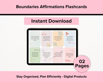 Boundaries Affirmations Flashcards | Digital Download Affirmation Cards, Positive Quotes, Mental Health, Therapy Worksheets & Self Care Tool